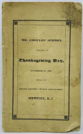 Item #1277 A Sermon, Preached November 26, 1829; [RHODE ISLAND] Being the DAY OF THANKSGIVING...