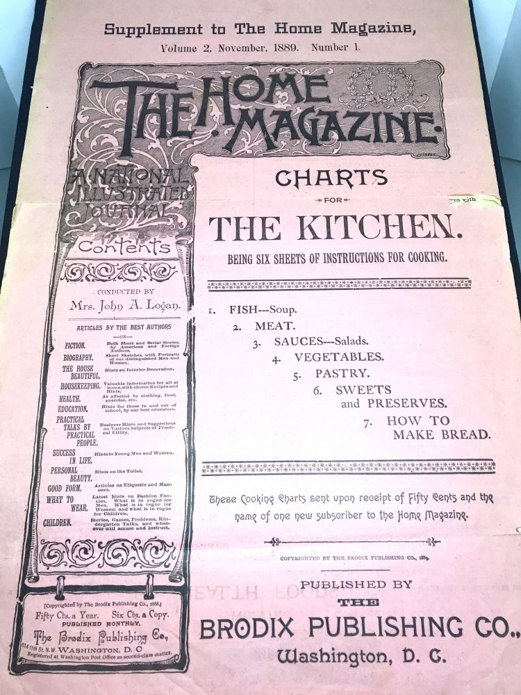 Item #2086 THE HOME MAGAZINE - (Supplement to The Home Magazine); Charts For The Kitchen - Volume 2, November, 1889. Number 1. Mrs. John A. Logan.