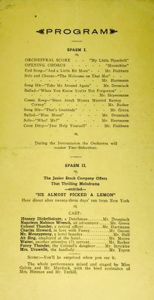 [MINSTREL] [PROGRAM] THE JUNIOR HALL PRESENTS THANKSGIVING MINSTRELS; IN THE GYMNASIUM. Nov. 22, 1907