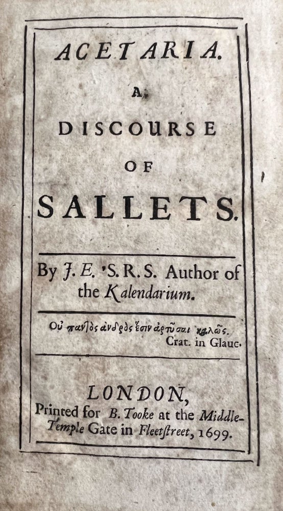 Item #2937 ACETARIA. A DISCOURSE OF SALLETS. John Evelyn.