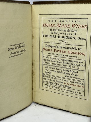 Item #3172 The Squire's Home-Made Wines as describ'd and set-forth in the Journal of Thomas...