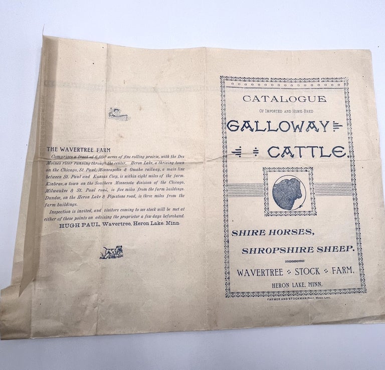 Item #3552 [CATTLE, HORSE, SHEEP BREEDING] Catalogue Of Imported and Home-Bred GALLOWAY CATTLE, SHIRE HORSES, SHROPSHIRE SHEEP. Hugh THE WAVERTREE FARM Paul.