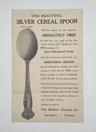 Item #3705 [ADVERTISING] Silver Cereal Spoon; ABSOLUTELY FREE. The Malted Cereals Co