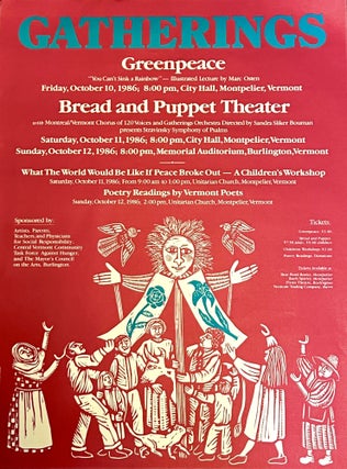 Item #3960 [POSTER] GATHERINGS - Greenpeace & Bread and Puppet Theater. Mary Azarian, Laughing...