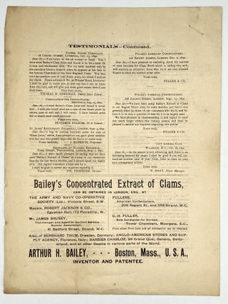BAILEY'S EXTRACT OF CLAMS; For Hotels and Large Consumers