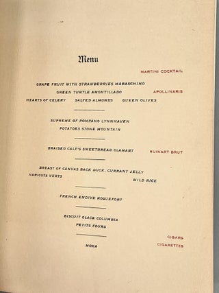 [MENU] Complimentary Dinner; February the fourteenth, nineteen hundred and fourteen, Capital City Club, Atlanta, Ga.